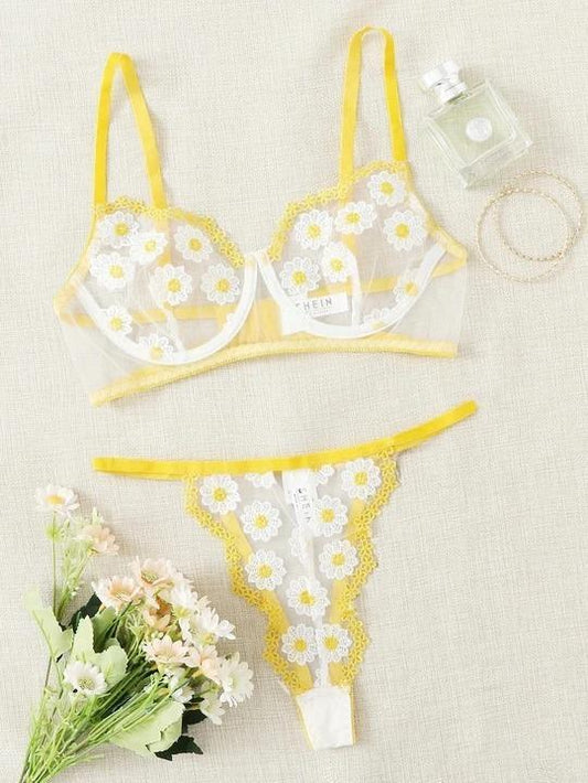 ALLEY FLORAL SHEER MESH LINGERIE SET